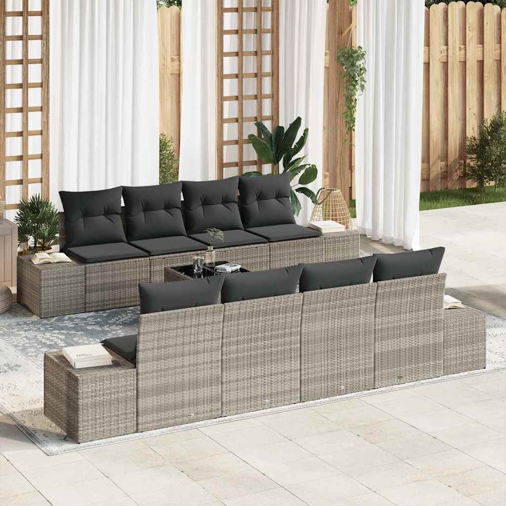 Garten-Sofa-Set 8 stk. Hellgrau und Dunkelgrau Poly-Rattan
