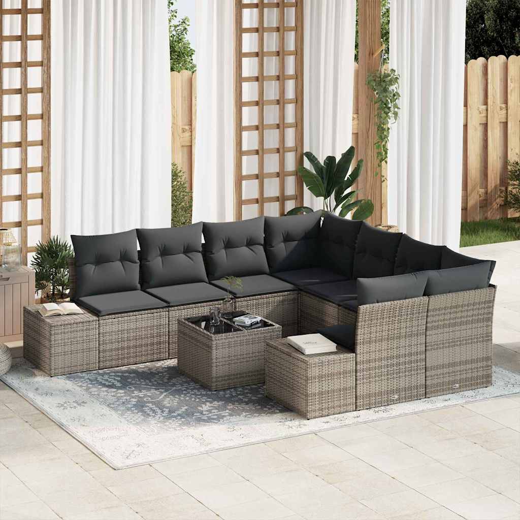 Garten-Sofa-Set 9 stk. Grau Poly-Rattan