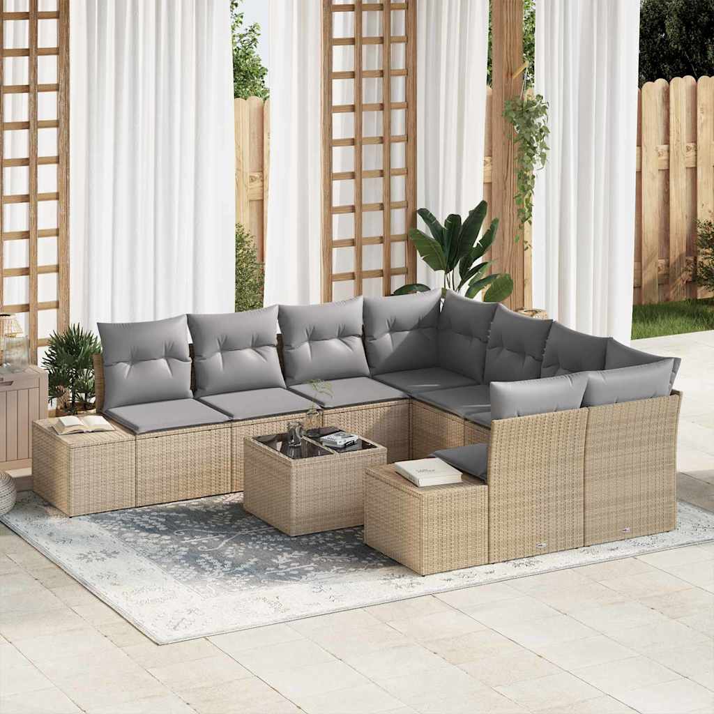 Garten-Sofa-Set 9 stk. Beige und Grau Poly-Rattan