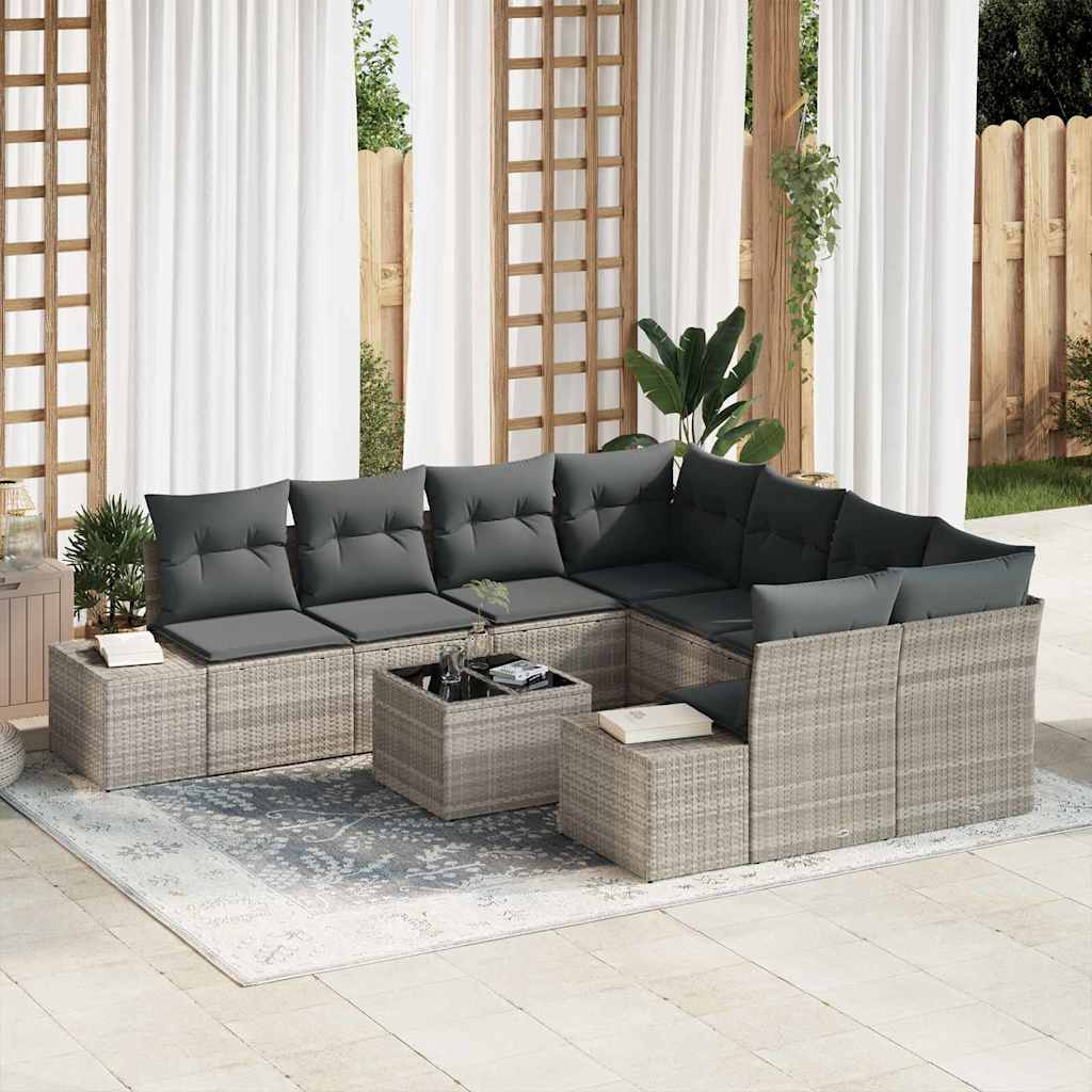 Garten-Sofa-Set 9 stk. Hellgrau und Dunkelgrau Poly-Rattan