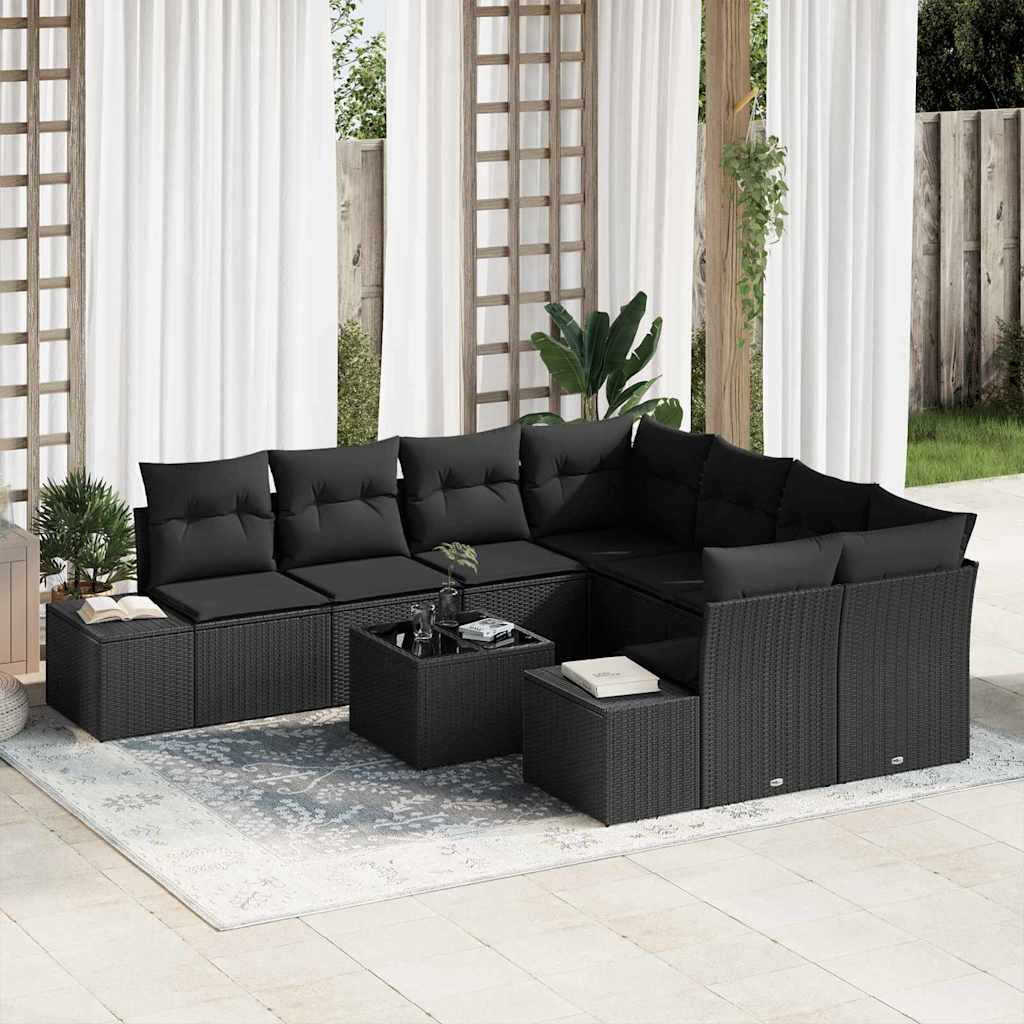 Garten-Sofa-Set 9 stk. Schwarz Poly-Rattan