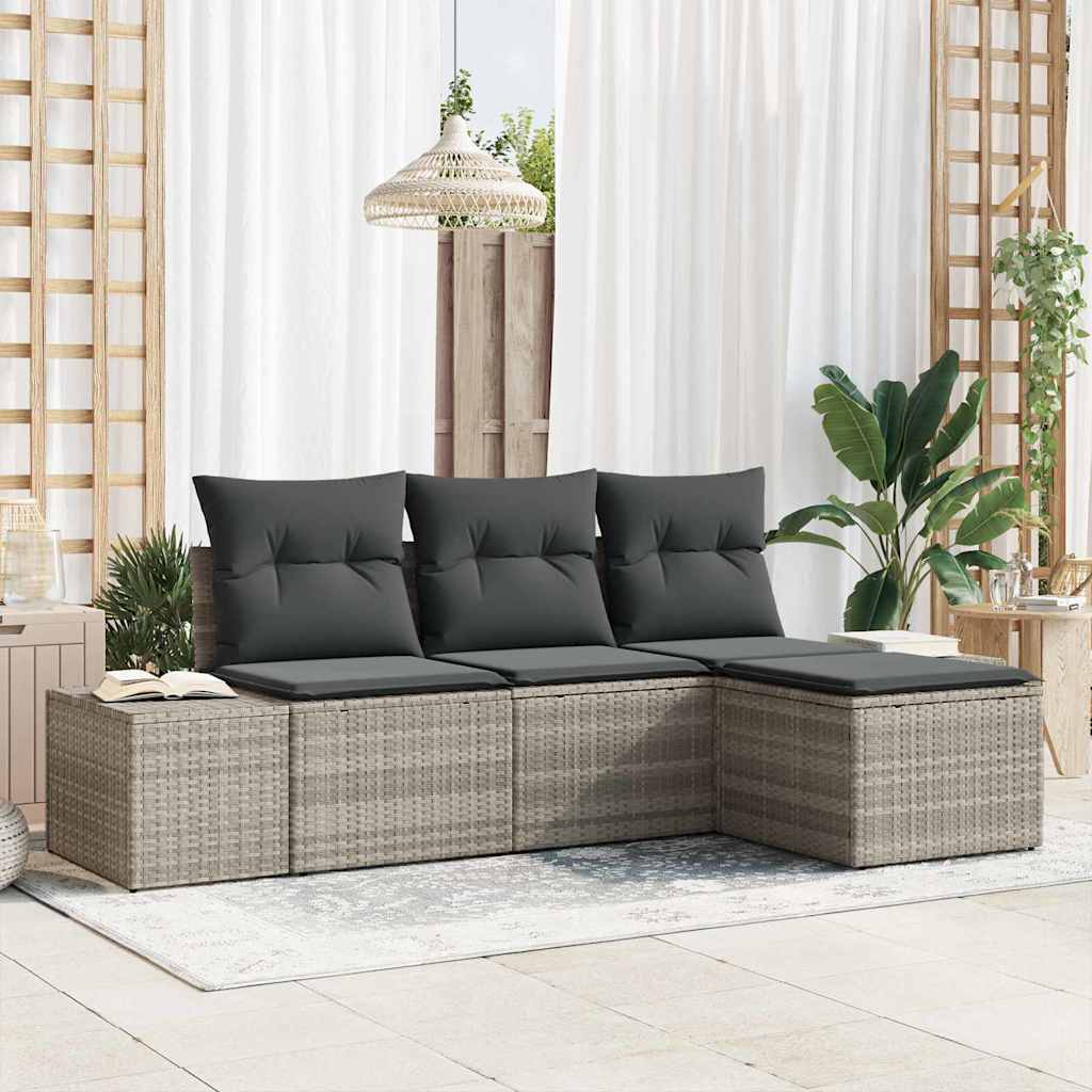 Garten-Sofa-Set 4 stk. Hellgrau Poly-Rattan