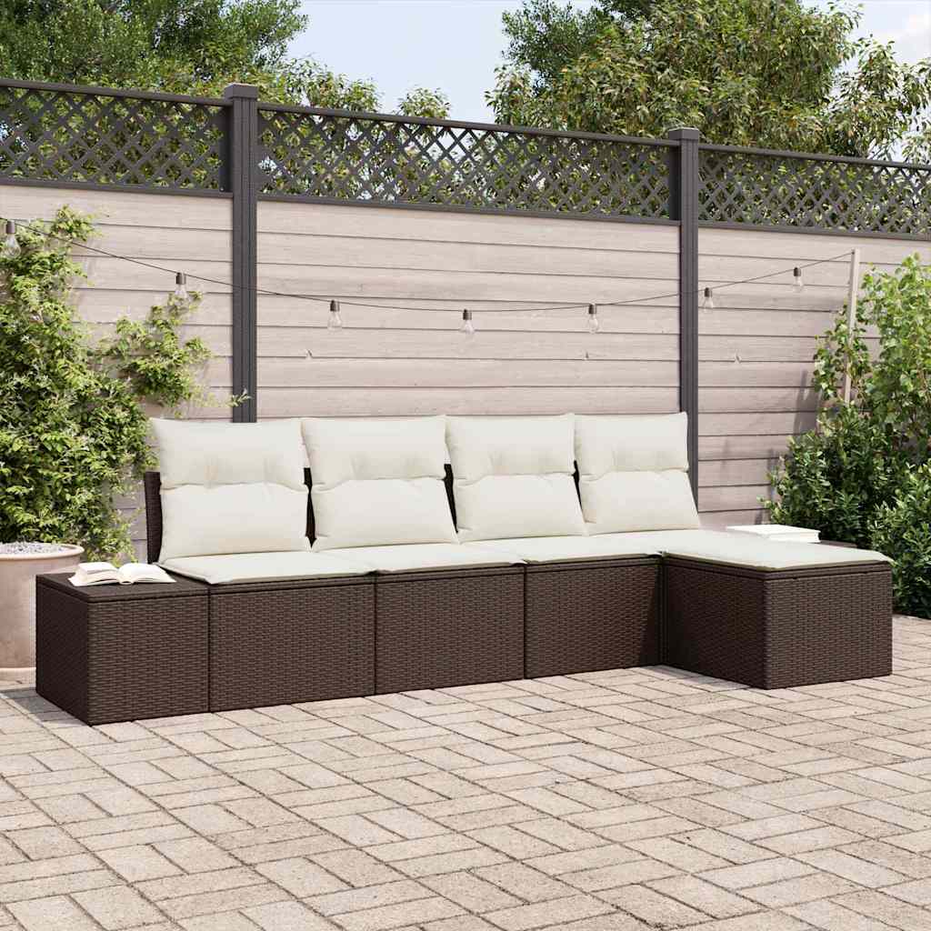 Garten-Sofa-Set 5 stk. Braun und Creme Poly-Rattan