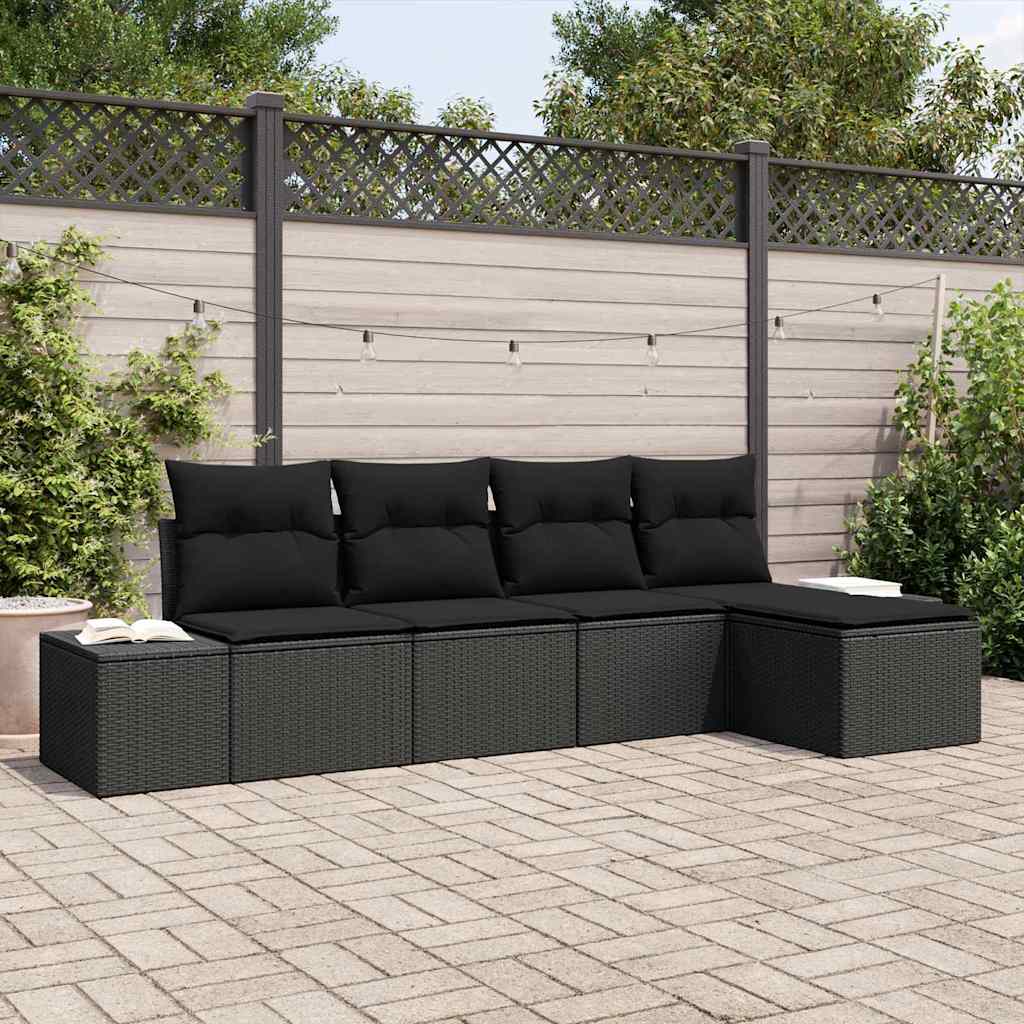 Garten-Sofa-Set 5 stk. Schwarz Poly-Rattan
