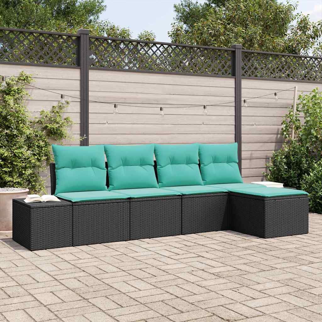 Garten-Sofa-Set 5 stk. Schwarz und Türkis Poly-Rattan