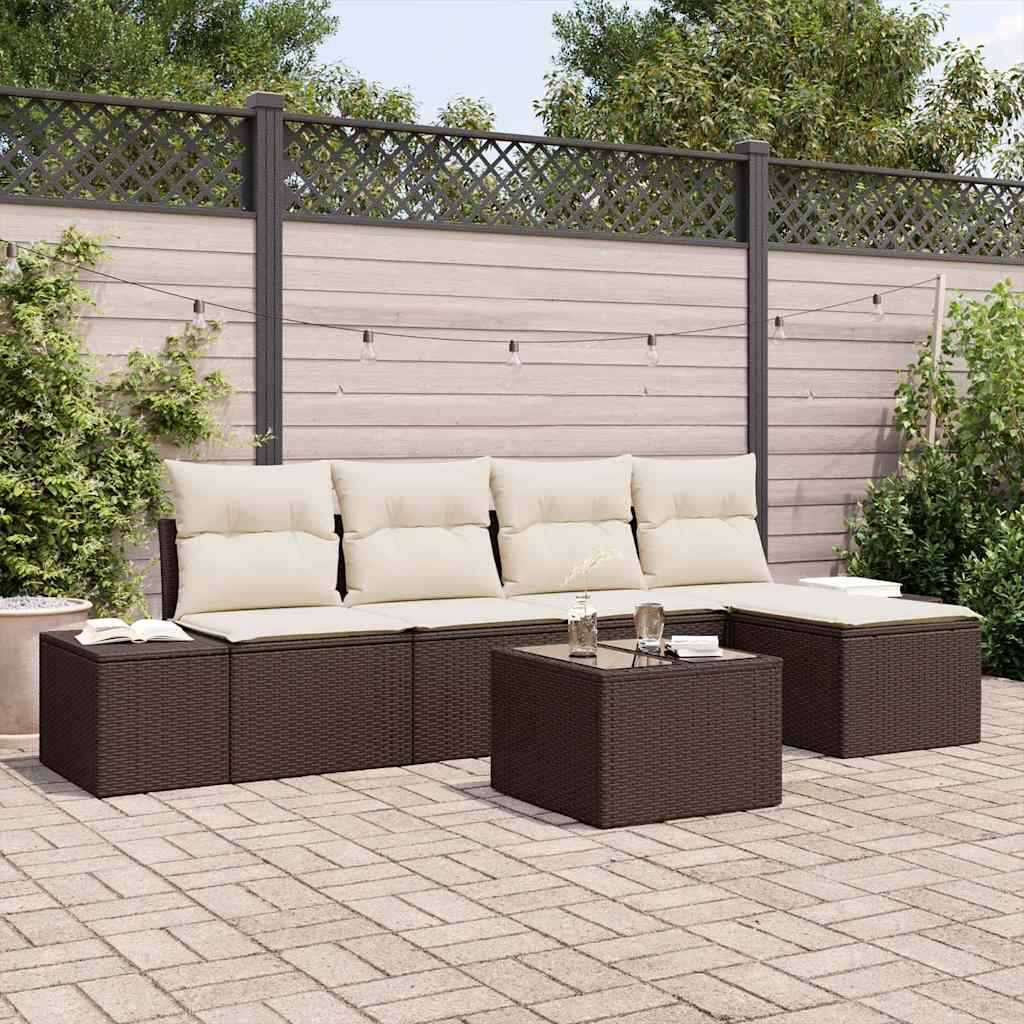 Garten-Sofa-Set 5 stk. Braun und Creme Poly-Rattan