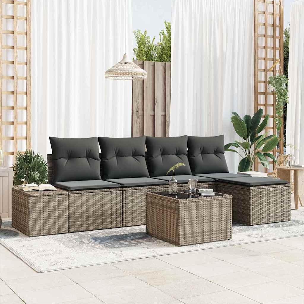 Garten-Sofa-Set 5 stk. Hellgrau Poly-Rattan