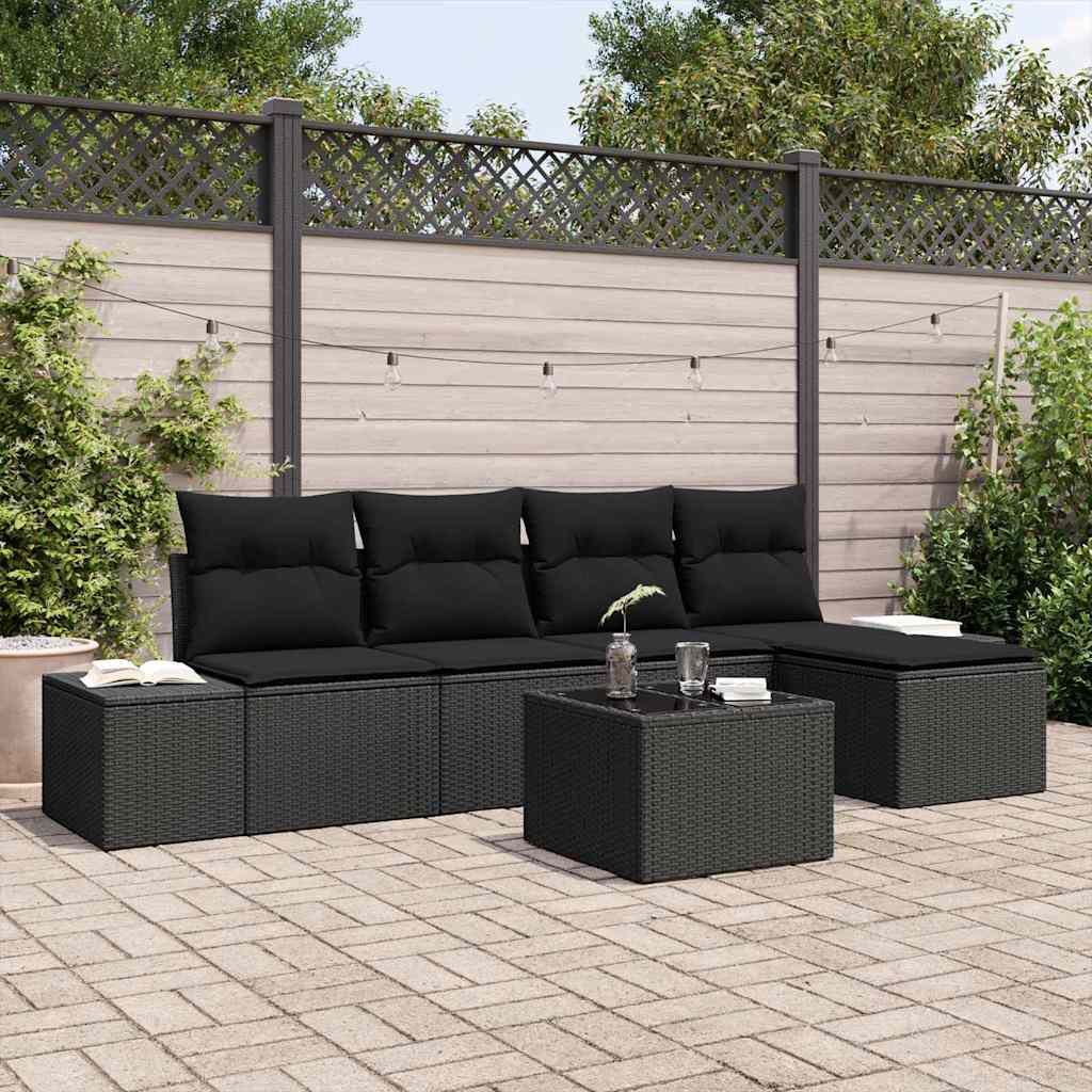 Garten-Sofa-Set 5 stk. Schwarz Poly-Rattan