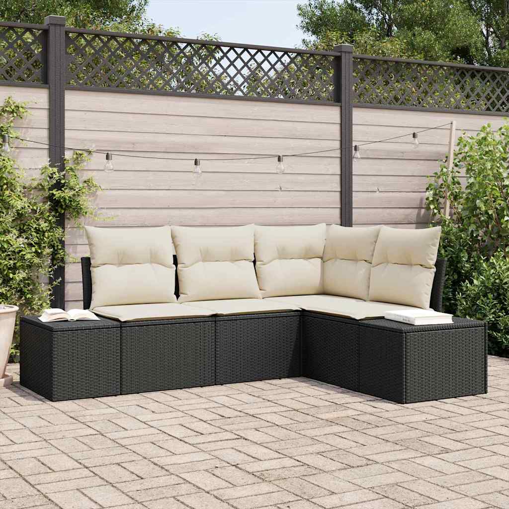 Gartensofa-set 4 stk. Schwarz und Creme Poly-Rattan