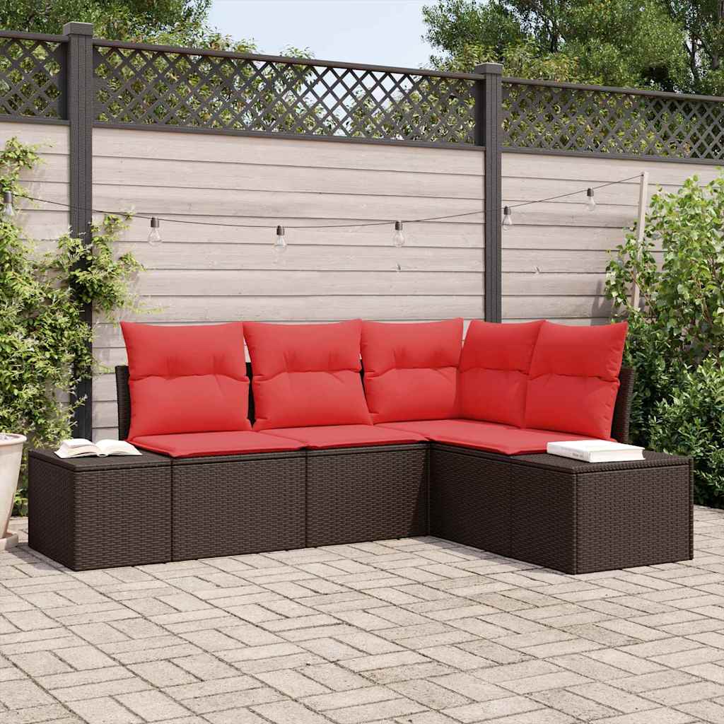 Gartensofa-set 4 stk. Braun und Rot Poly-Rattan