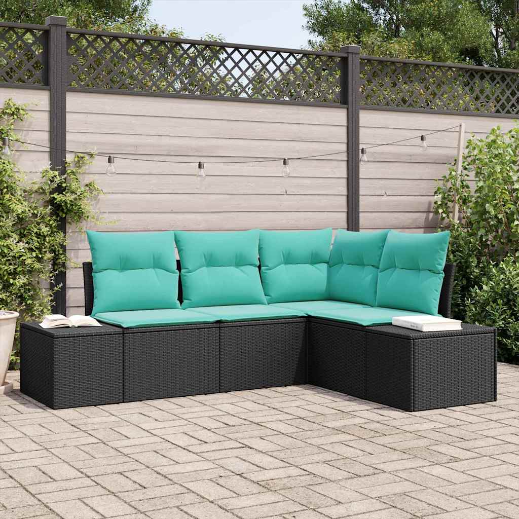 Gartensofa-set 4 stk. Schwarz und Türkis Poly-Rattan