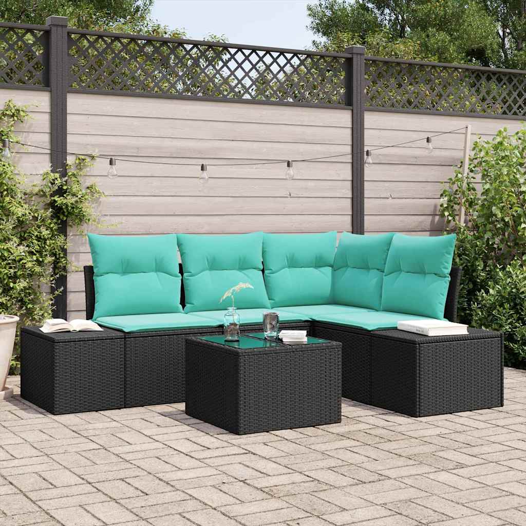 Gartensofa-set mit Speicher Schwarz und Türkis Poly-Rattan