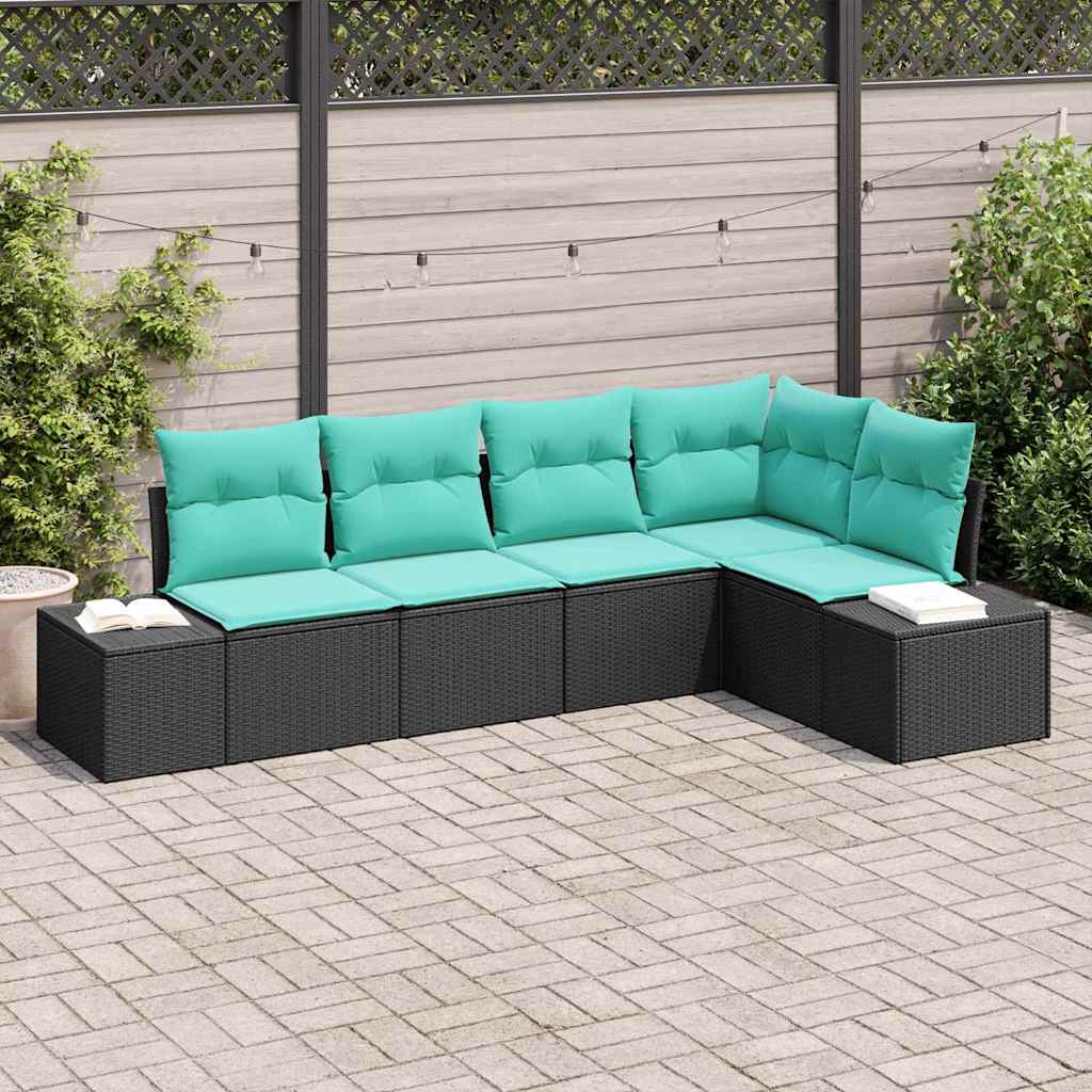 Gartensofa-set 5 stk. Schwarz und Türkis Poly-Rattan