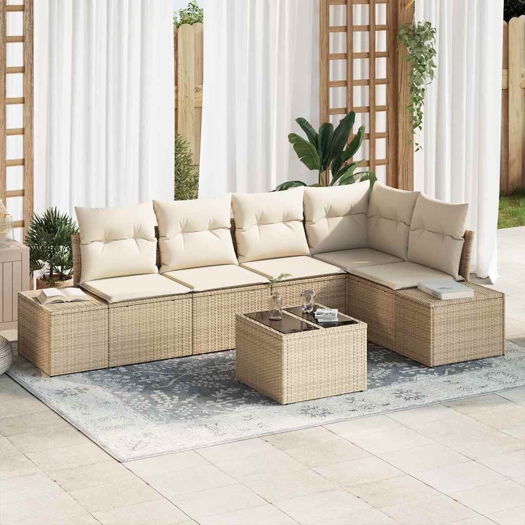 Gartensofa-set mit Speicher Beige und Creme Poly-Rattan