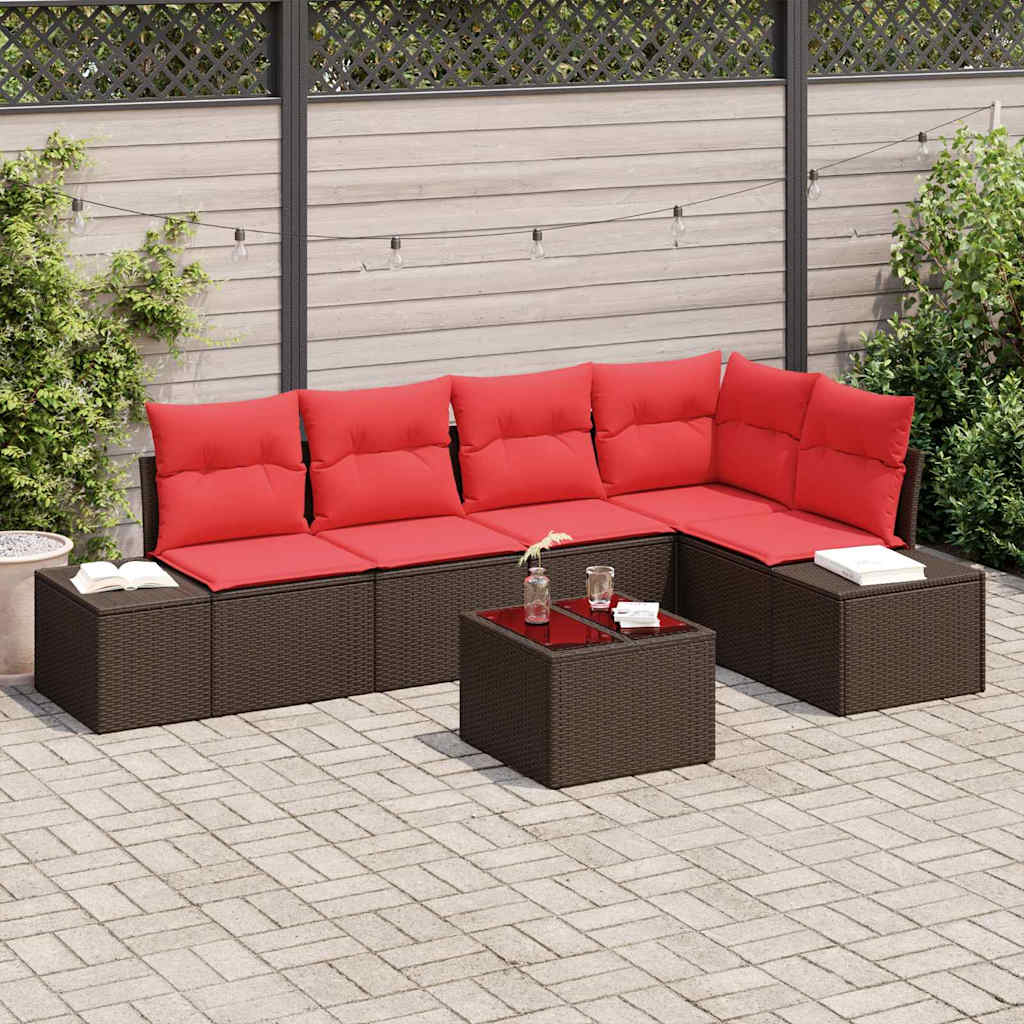 Gartensofa-set mit Speicher Braun und Rot Poly-Rattan