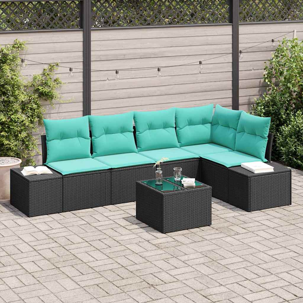 Gartensofa-set mit Speicher Schwarz und Türkis Poly-Rattan
