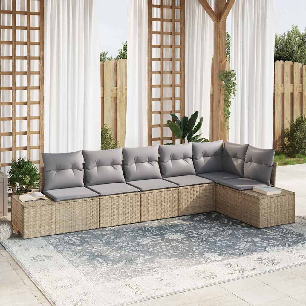 Gartensofa-set 6 stk. Beige und Hellgrau Poly-Rattan