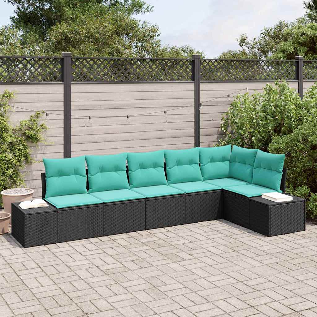 Gartensofa-set 6 stk. Schwarz und Türkis Poly-Rattan