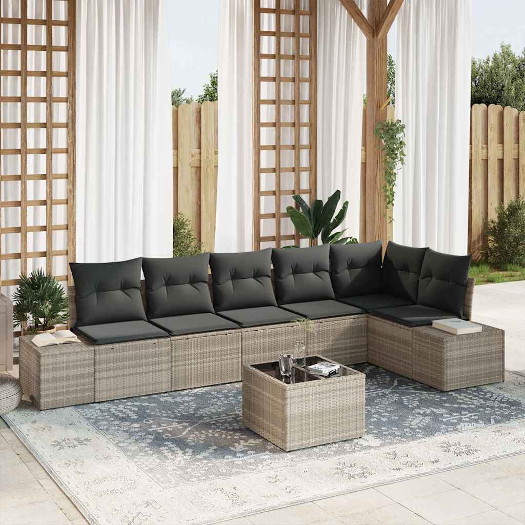 Gartensofa-set mit Speicher Hellgrau Poly-Rattan