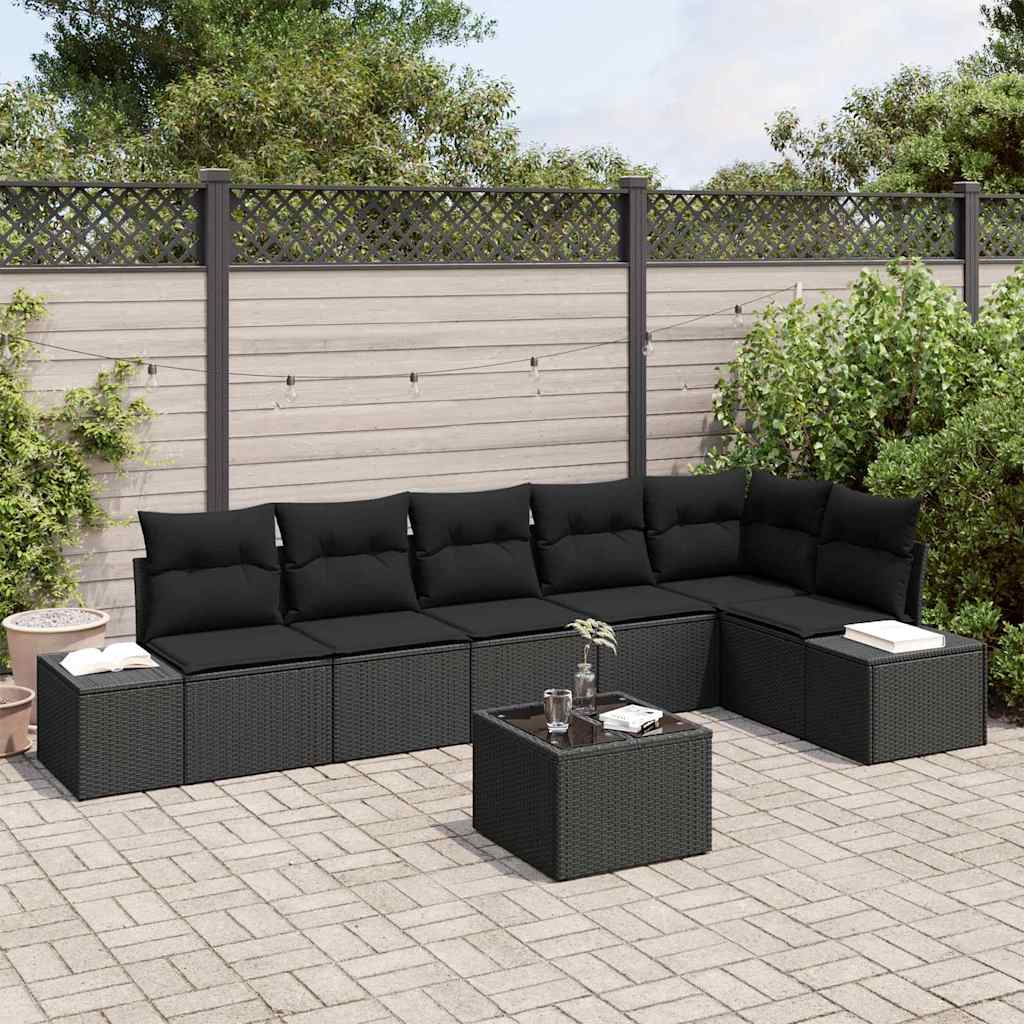 Gartensofa-set mit Speicher Schwarz Poly-Rattan