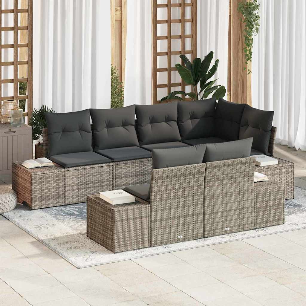 Gartensofa-set 7 stk. Grau Poly-Rattan
