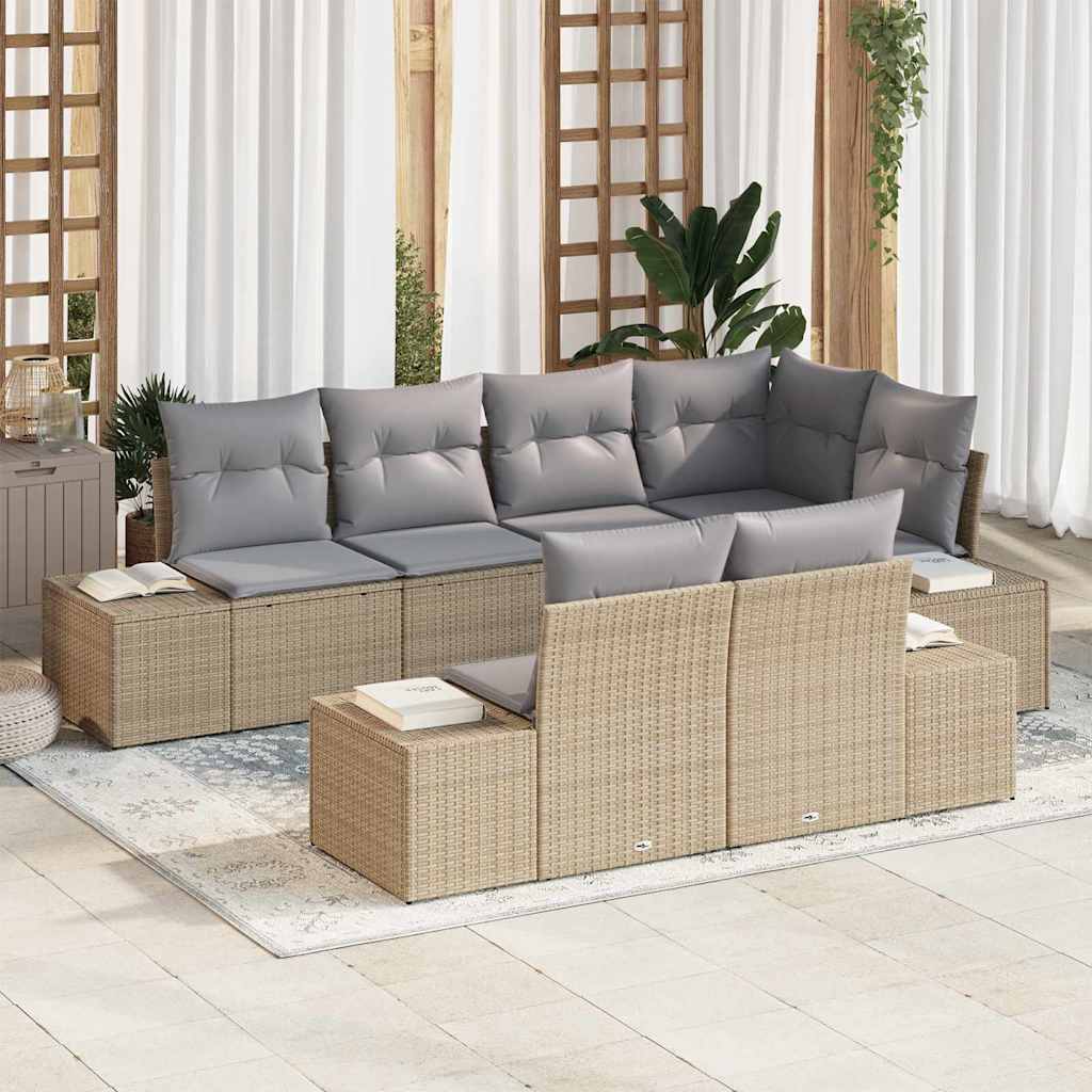 Gartensofa-set 7 stk. Beige und Hellgrau Poly-Rattan