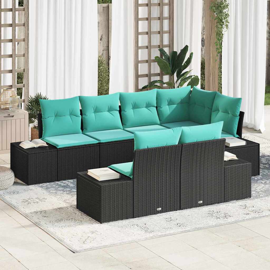 Gartensofa-set 7 stk. Schwarz und Türkis Poly-Rattan