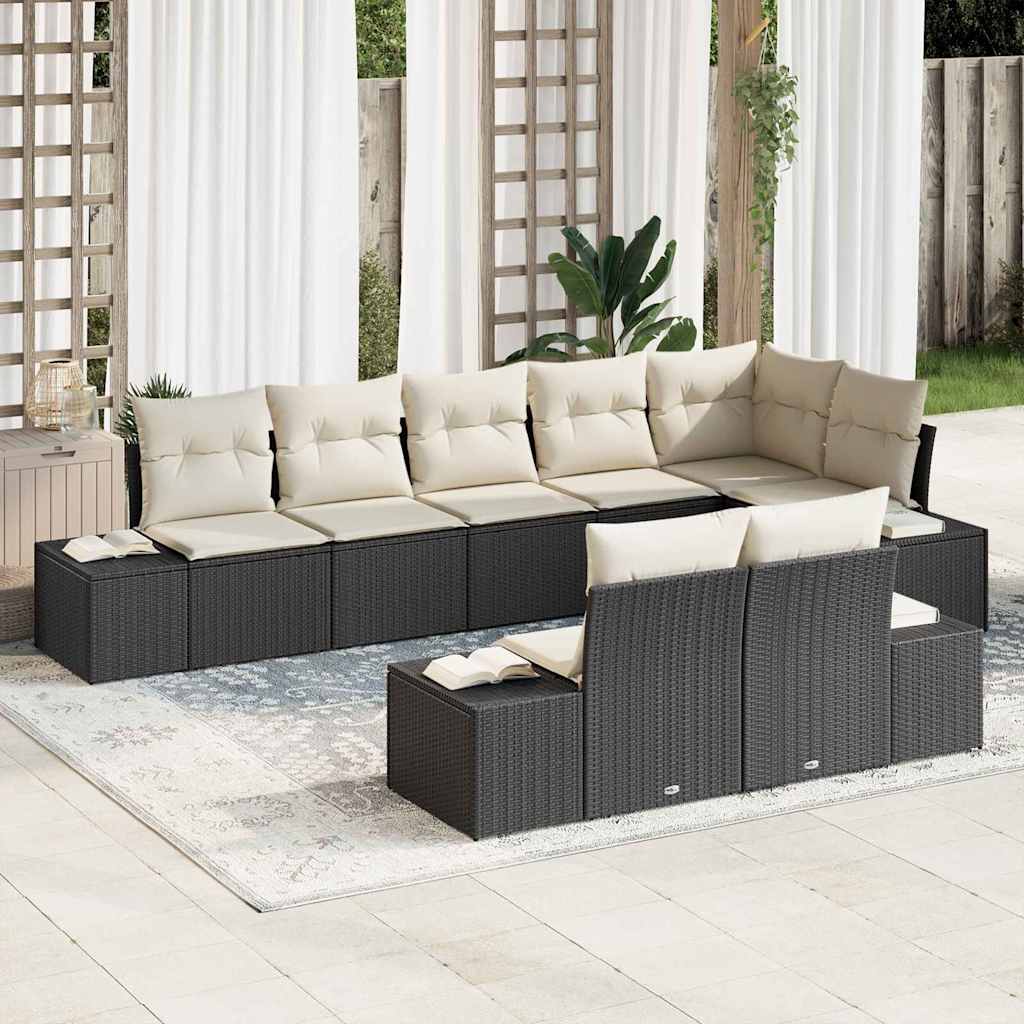 Gartensofa-set 8 stk. Schwarz und Creme Poly Rattan