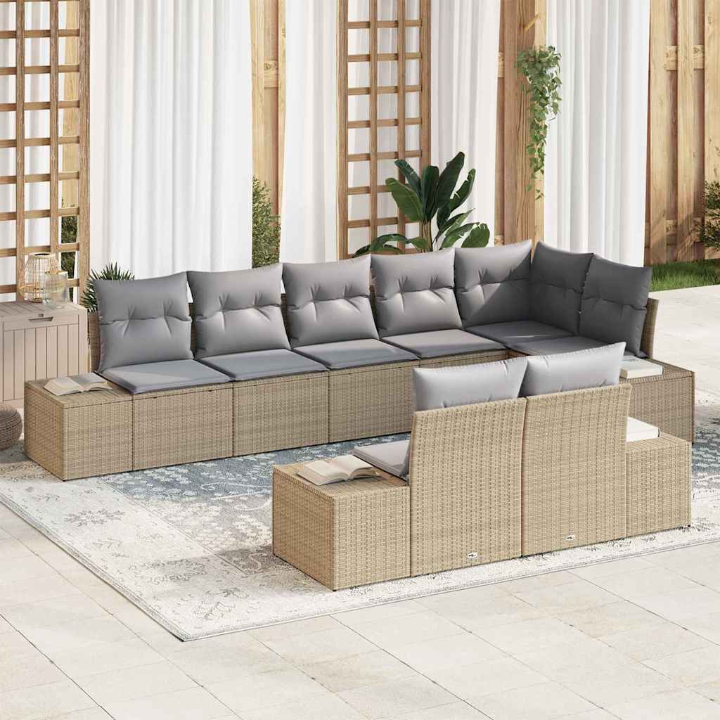 Gartensofa-set 8 stk. Beige und Hellgrau Poly Rattan