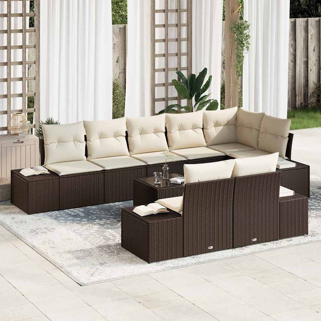 Gartensofa-set 9 stk. Braun und Creme Poly Rattan