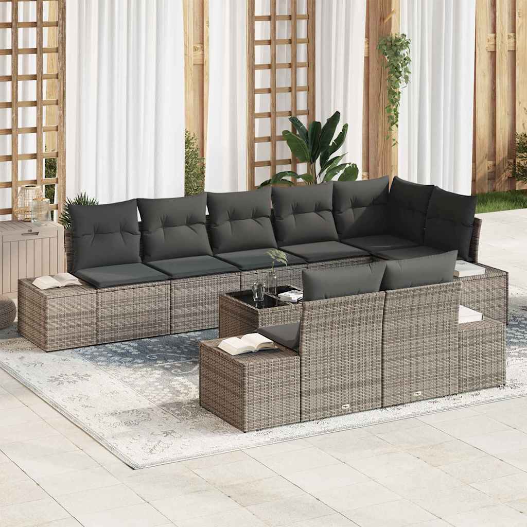 Gartensofa-set 9 stk. Grau Poly Rattan