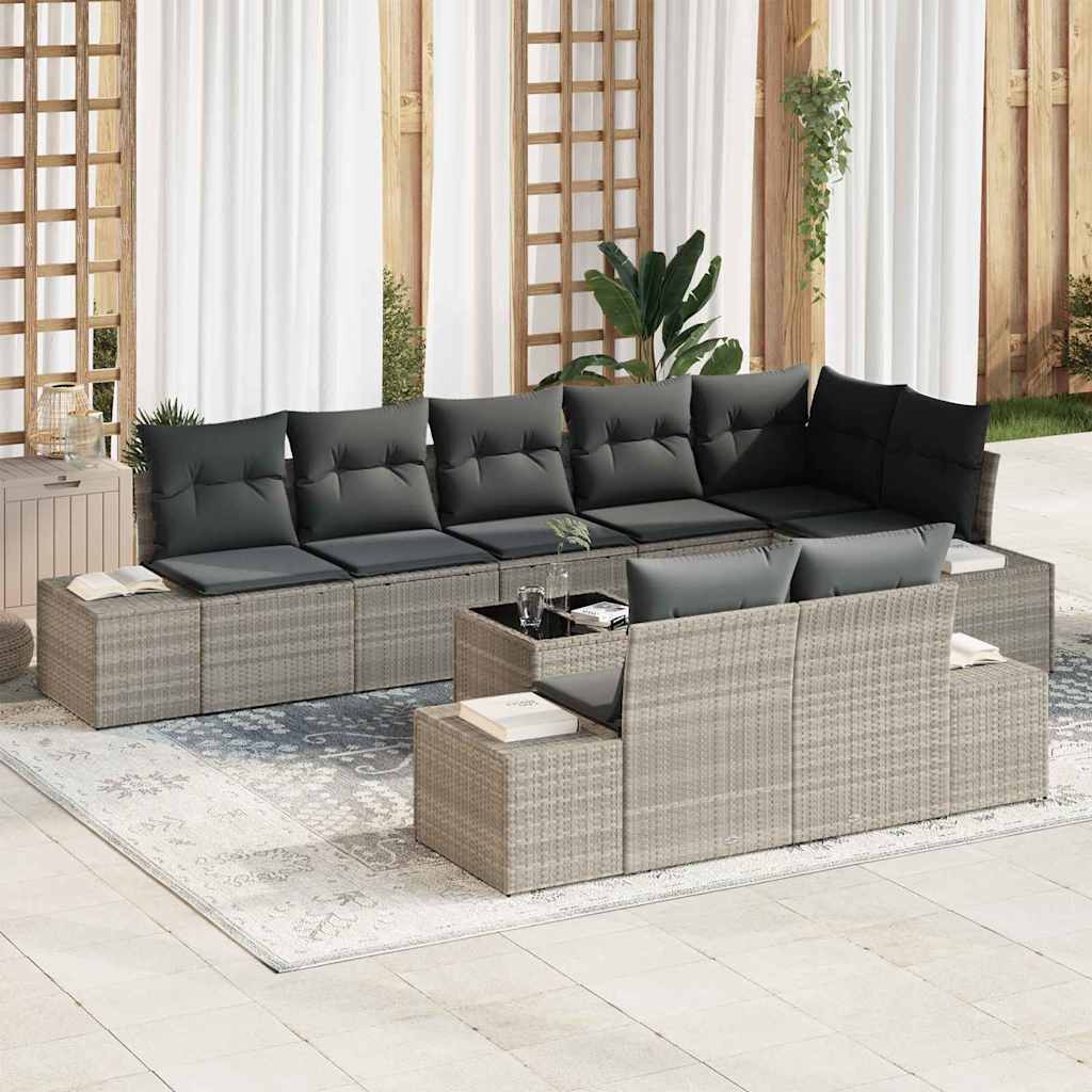 Gartensofa-set 9 stk. Hellgrau Poly Rattan