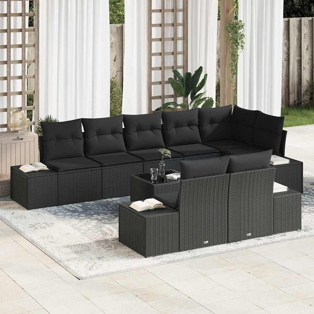 Gartensofa-set 9 stk. Schwarz Poly Rattan