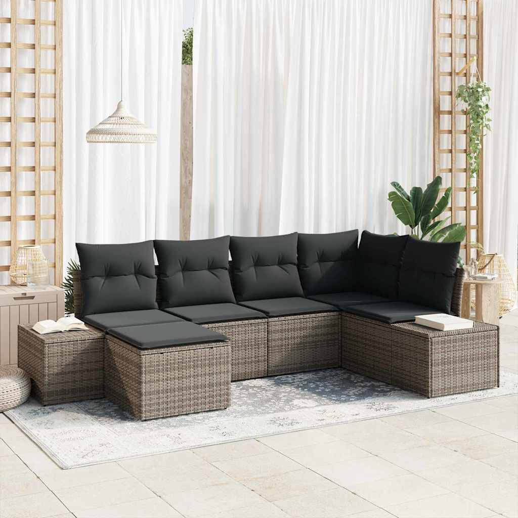 Garten-Sofa-Set 6 stk. Grau Poly-Rattan