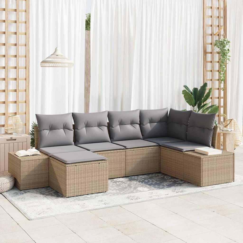 Garten-Sofa-Set 6 stk. Beige und Hellgrau Poly-Rattan