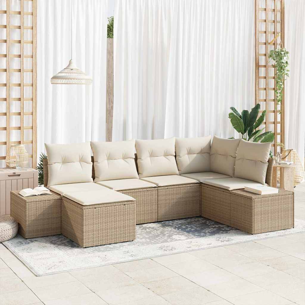 Garten-Sofa-Set 6 stk. Beige und Creme Poly-Rattan