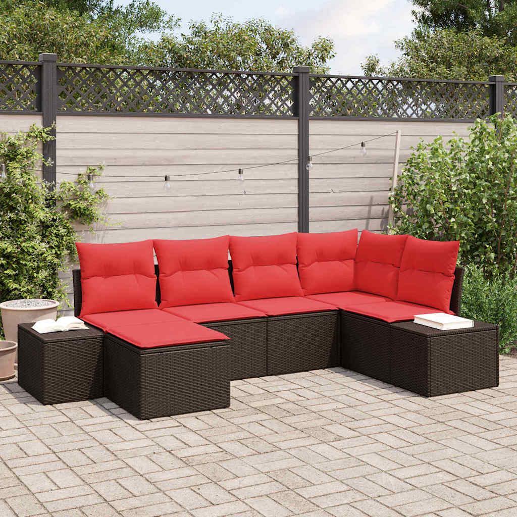 Garten-Sofa-Set 6 stk. Braun und Rot Poly-Rattan