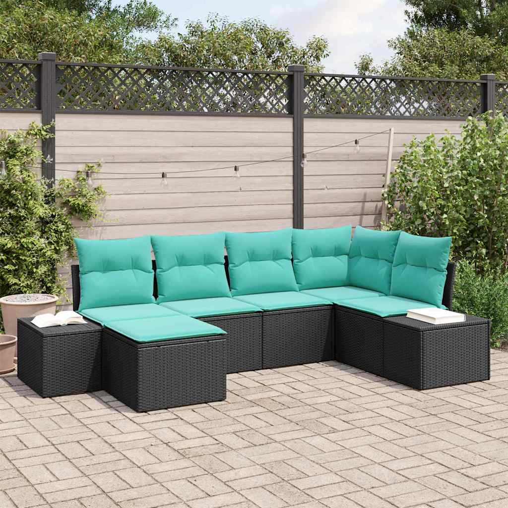 Garten-Sofa-Set 6 stk. Schwarz und Türkis Poly-Rattan
