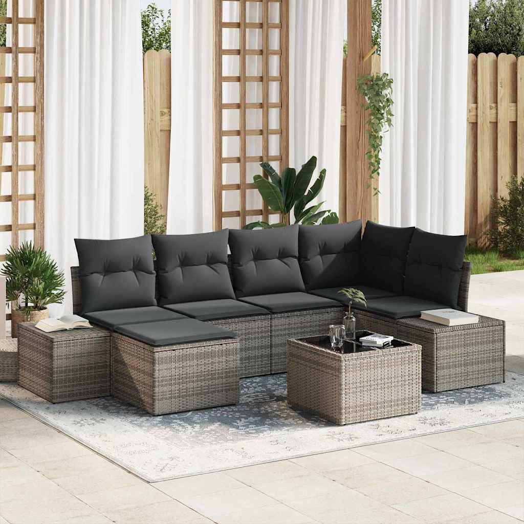 Garten-Sofa-Set 6 stk. Grau Poly-Rattan