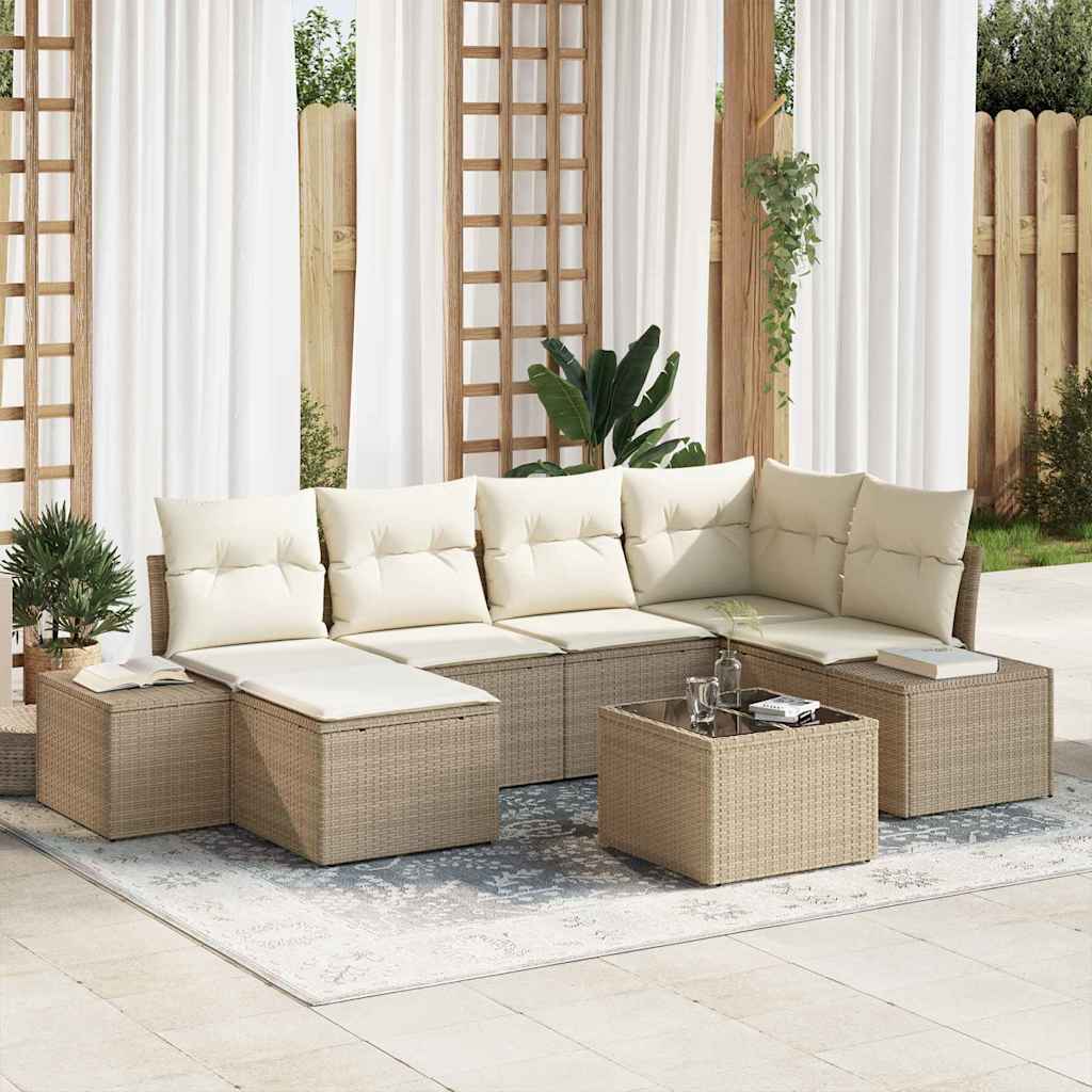 Garten-Sofa-Set 6 stk. Beige und Creme Poly-Rattan