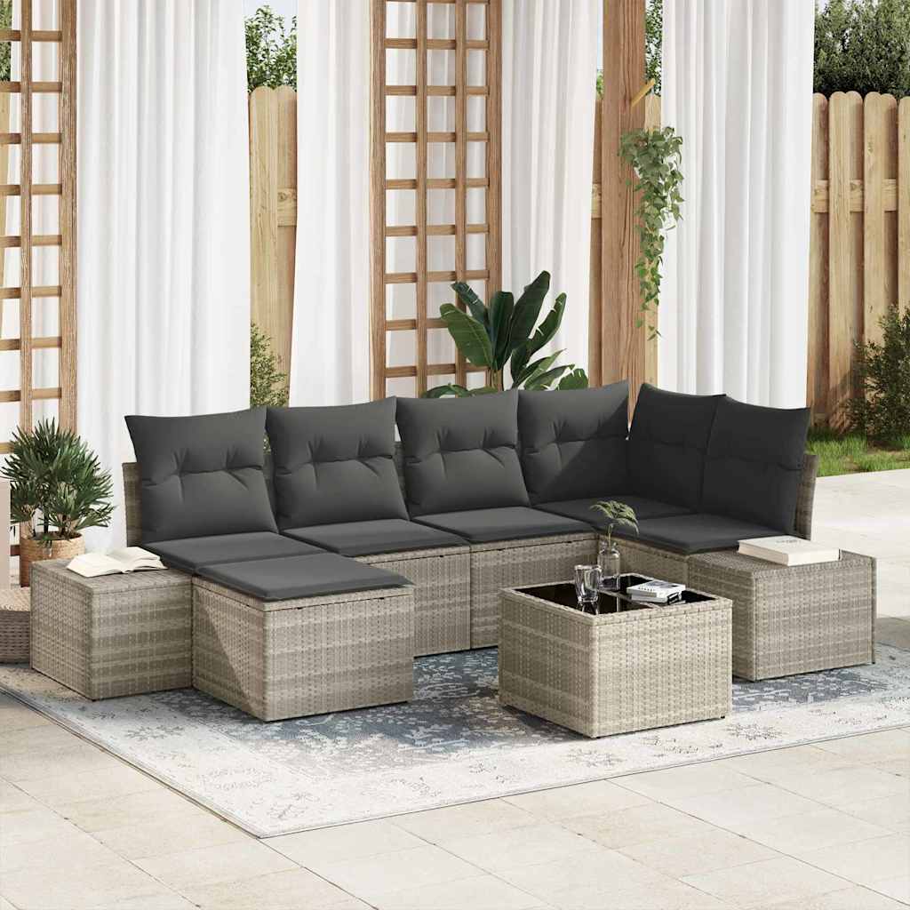 Garten-Sofa-Set 6 stk. Hellgrau Poly-Rattan