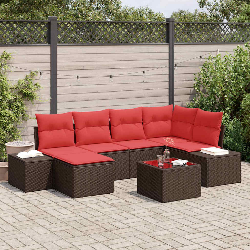 Garten-Sofa-Set 6 stk. Braun und Rot Poly-Rattan