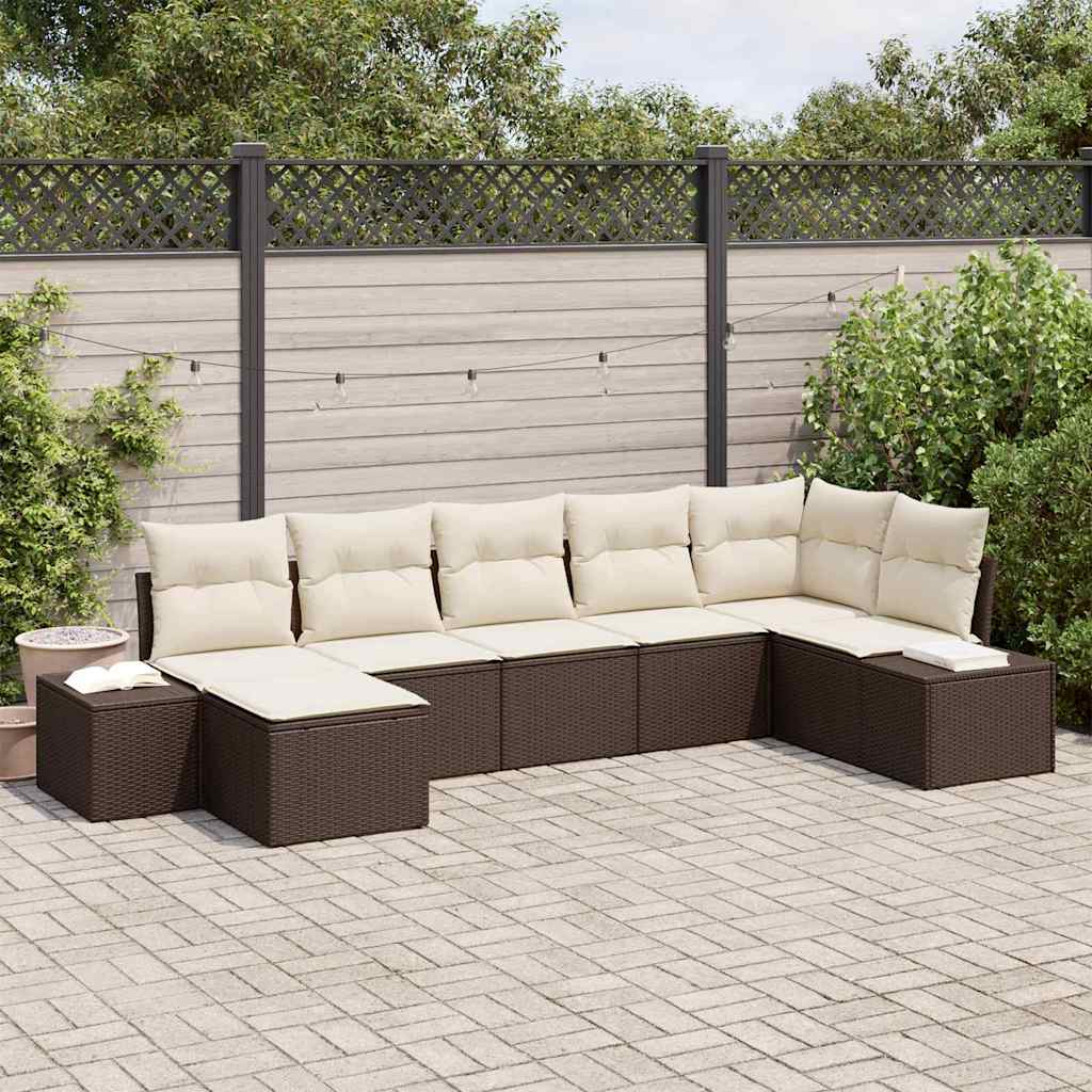 Garten-Sofa-Set 7 stk. Braun Poly-Rattan