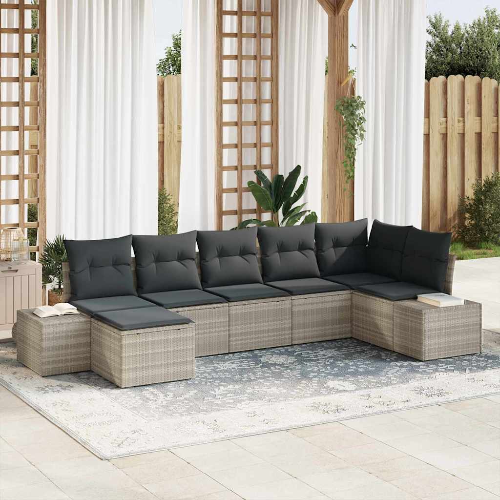 Garten-Sofa-Set 7 stk. Hellgrau Poly-Rattan