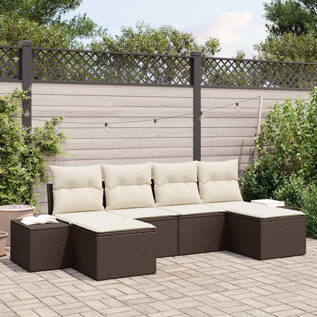 Garten-Sofa-Set 4 stk. Braun und Creme Poly-Rattan