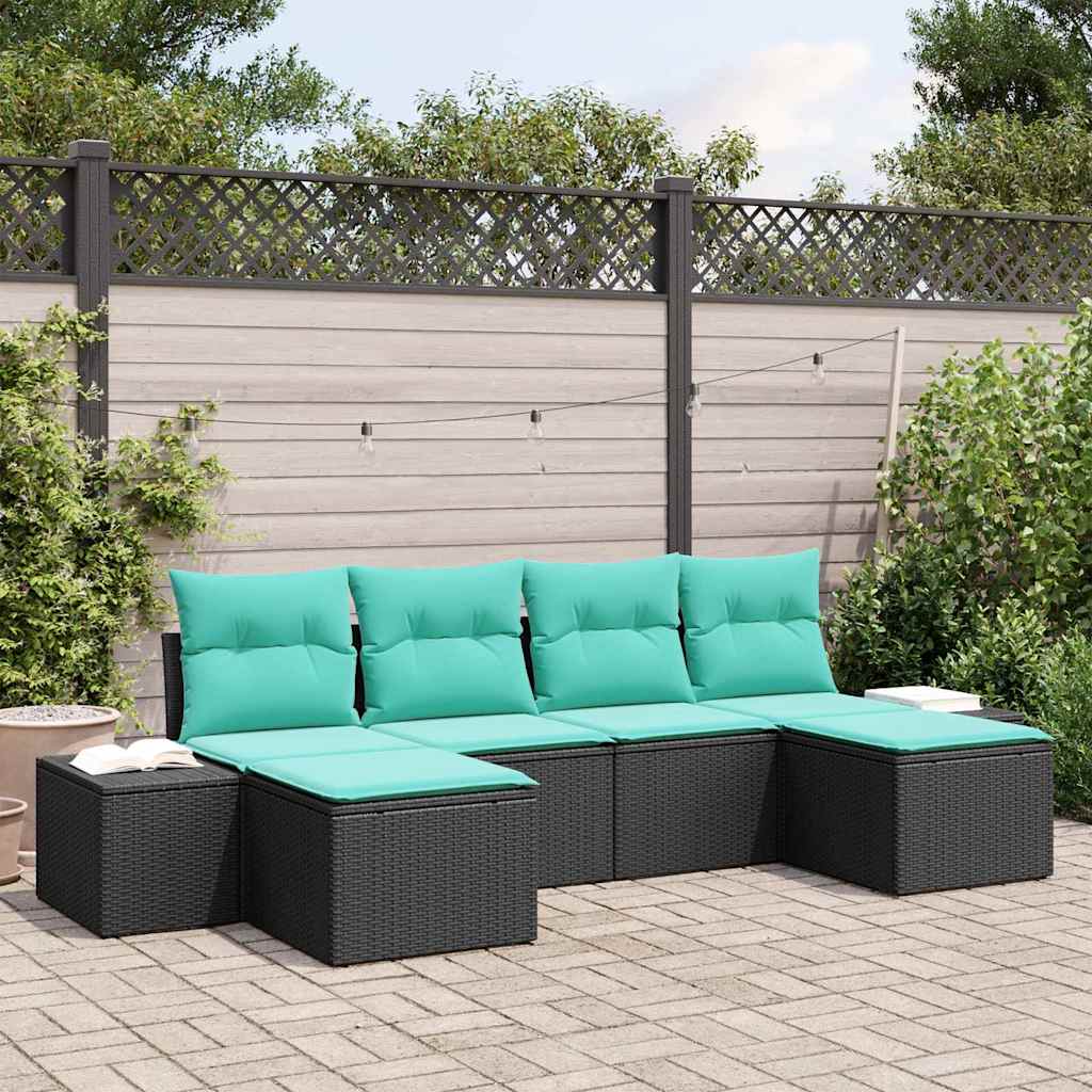 Garten-Sofa-Set 4 stk. Schwarz und Türkis Poly-Rattan