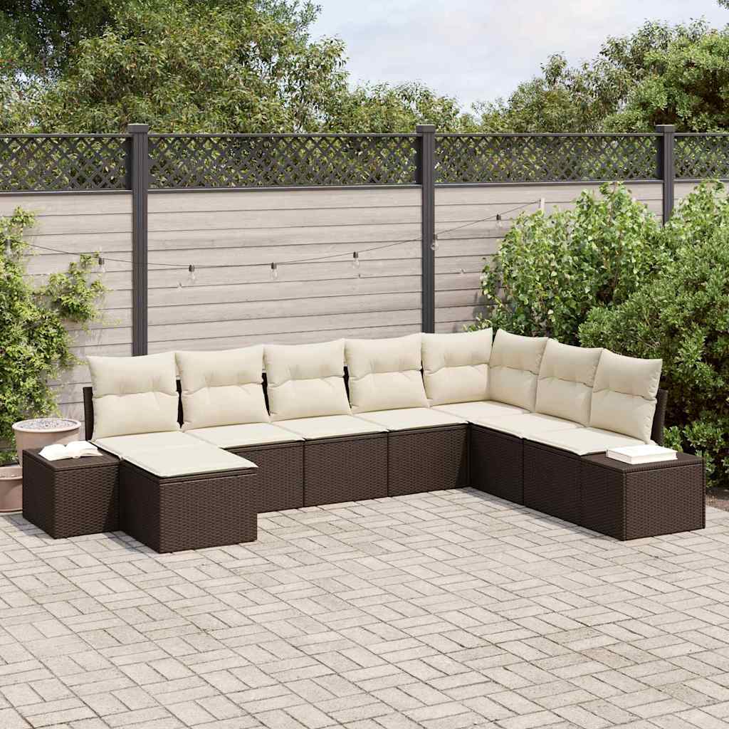 Garten-Sofa-Set 8 stk. Braun und Creme Poly-Rattan