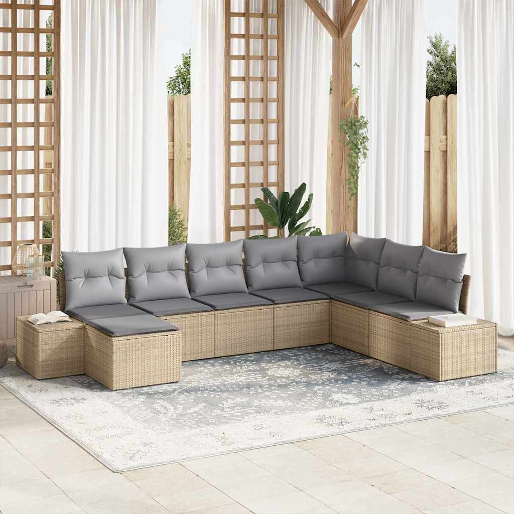 Garten-Sofa-Set 8 stk. Beige und Hellgrau Poly-Rattan
