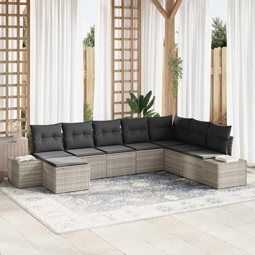 Garten-Sofa-Set 8 stk. Hellgrau Poly-Rattan