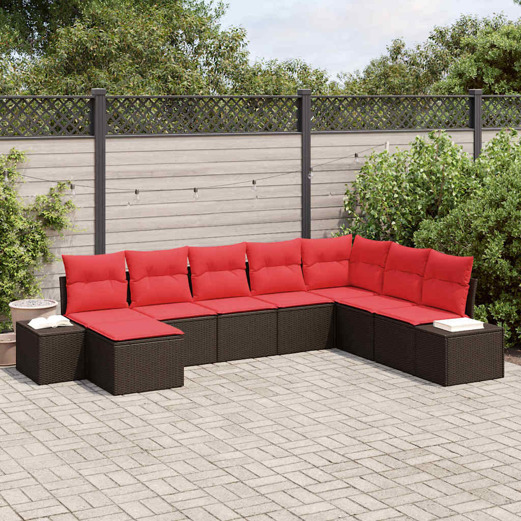 Gartensofa-set 8 stk. Braun und Rot Poly-Rattan